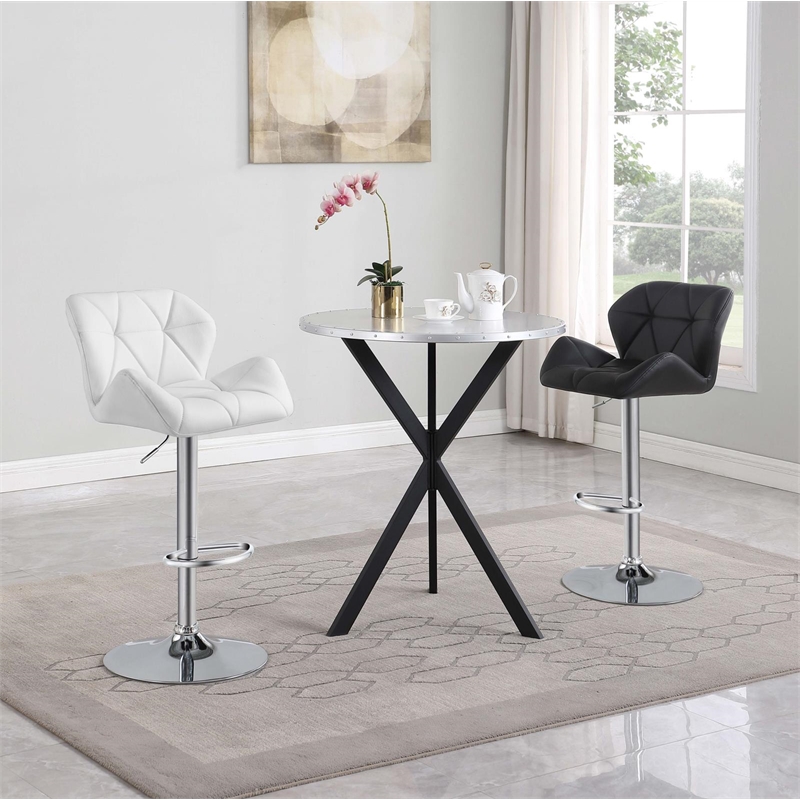 Maklaine Round Metal Top Pedestal Base Bar Table in Silver and Sandy Black