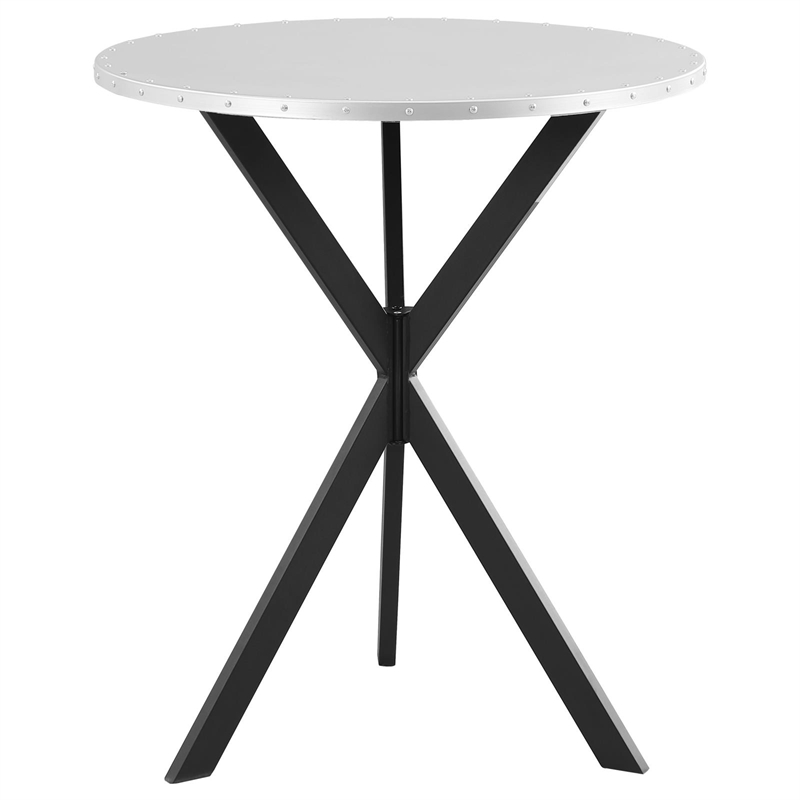 Maklaine Round Metal Top Pedestal Base Bar Table in Silver and Sandy Black