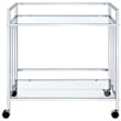 Maklaine Contemporary Rectangular Glass Bar Cart in Chrome and Clear