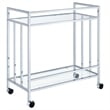 Maklaine Contemporary Rectangular Glass Bar Cart in Chrome and Clear