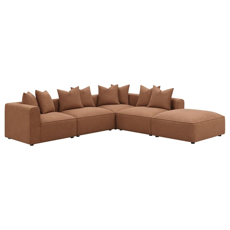 Maklaine Contemporary Fabric Upholstered Square Ottoman in Terracotta