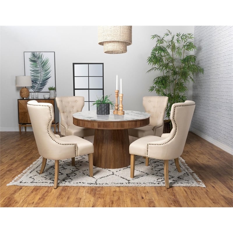 Maklaine Marble White Round Dining Table Natural Solid Base 46