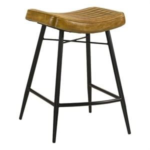 Maklaine Assembled 25&quot Modern Leather Upholstered Counter Height Stool in Camel