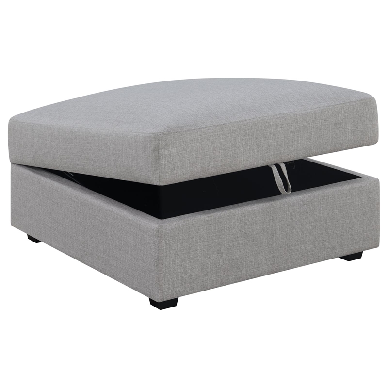 Maklaine Contemporary Fabric Upholstered Square Storage Ottoman in Gray