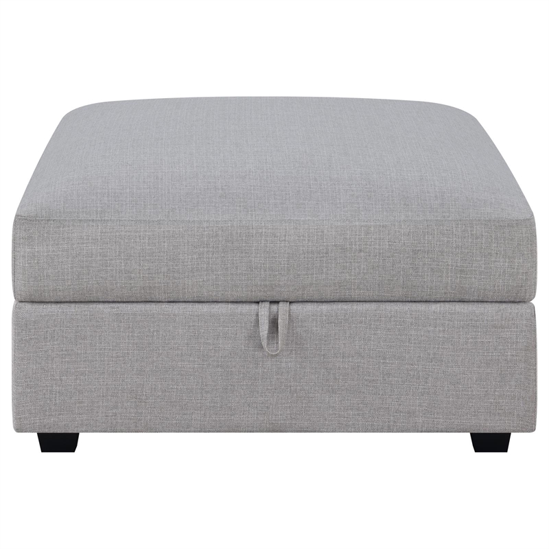 Maklaine Contemporary Fabric Upholstered Square Storage Ottoman in Gray