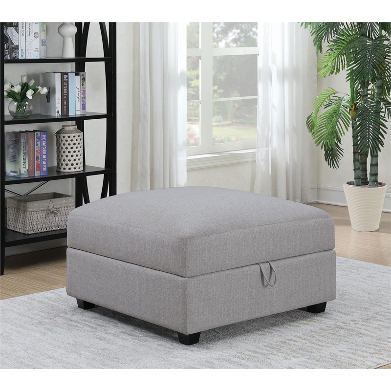 Maklaine Contemporary Fabric Upholstered Square Storage Ottoman in Gray