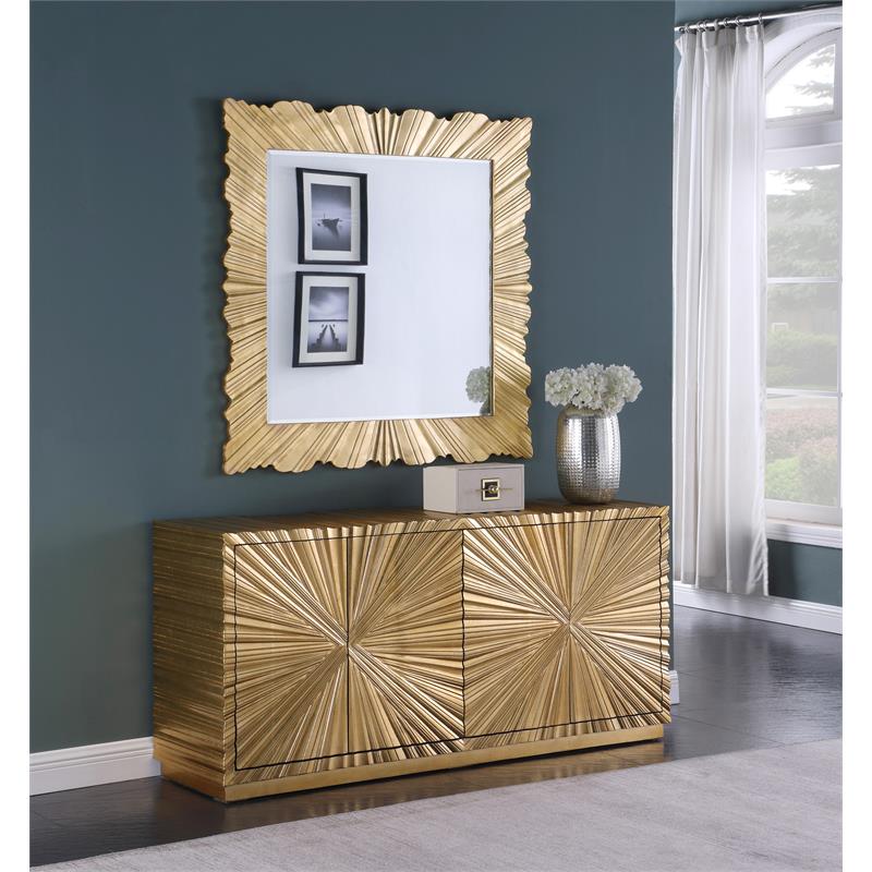 Maklaine Contemporary Wood 42''H x 42''W x 1.5''D Gold Leaf Mirror
