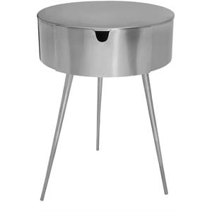 Maklaine 1 Drawer Contemporary Metal Nightstand in Brushed Silver