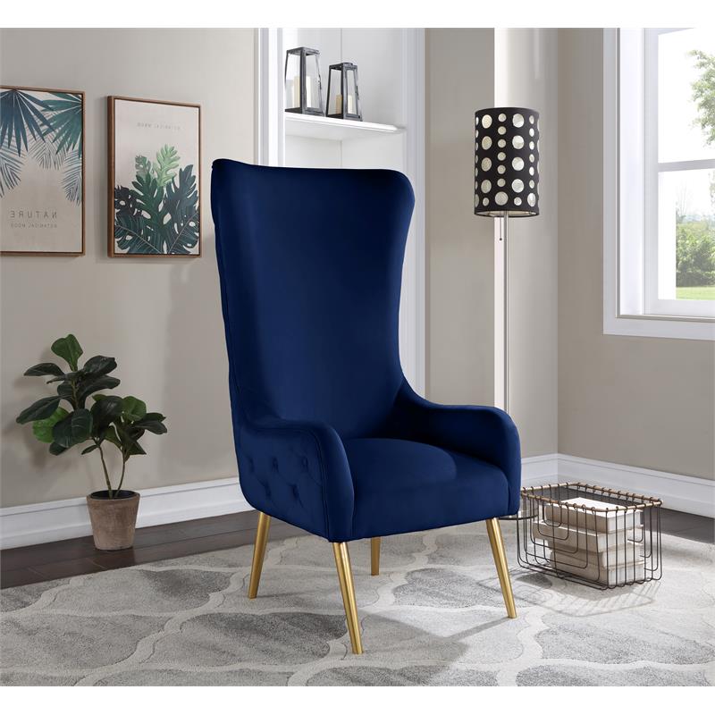 Maklaine Contemporary 51''H x 27''W x 33''D Navy Velvet Accent Chair