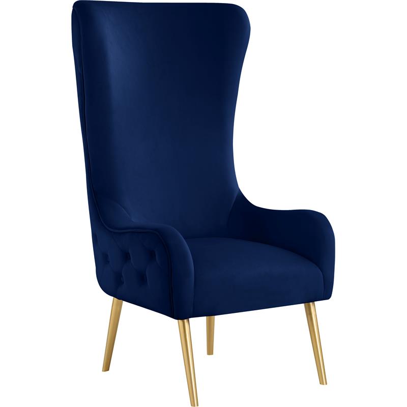 Maklaine Contemporary 51''H x 27''W x 33''D Navy Velvet Accent Chair