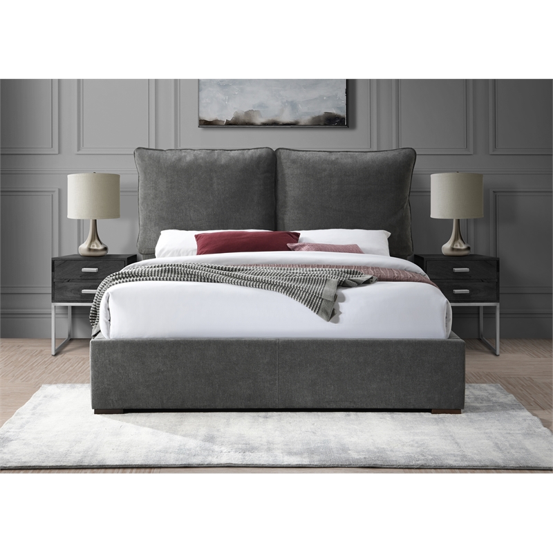 Maklaine Modern 46''H x 46''W x 86.5''D Pepper Black Fabric King Bed