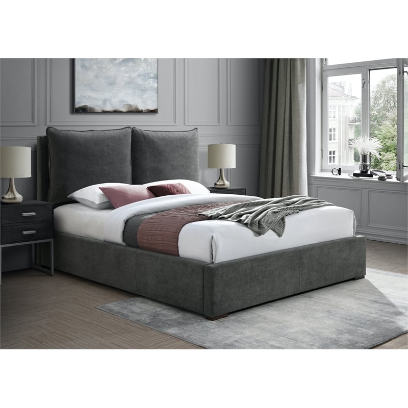 Maklaine Modern 46''H x 46''W x 86.5''D Pepper Black Fabric King Bed