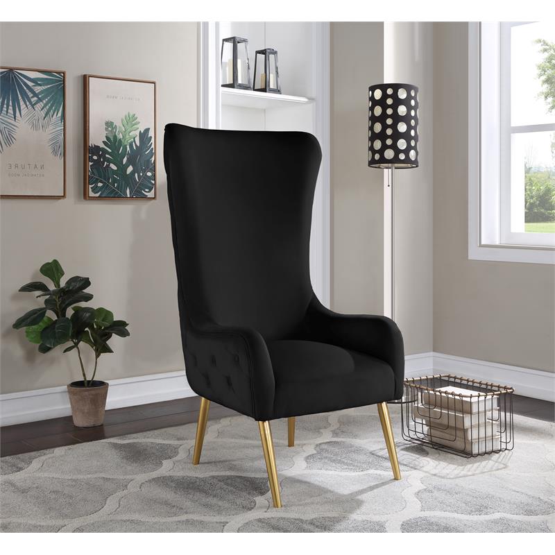 Maklaine Contemporary 51''H x 27''W x 33''D Black Velvet Accent Chair