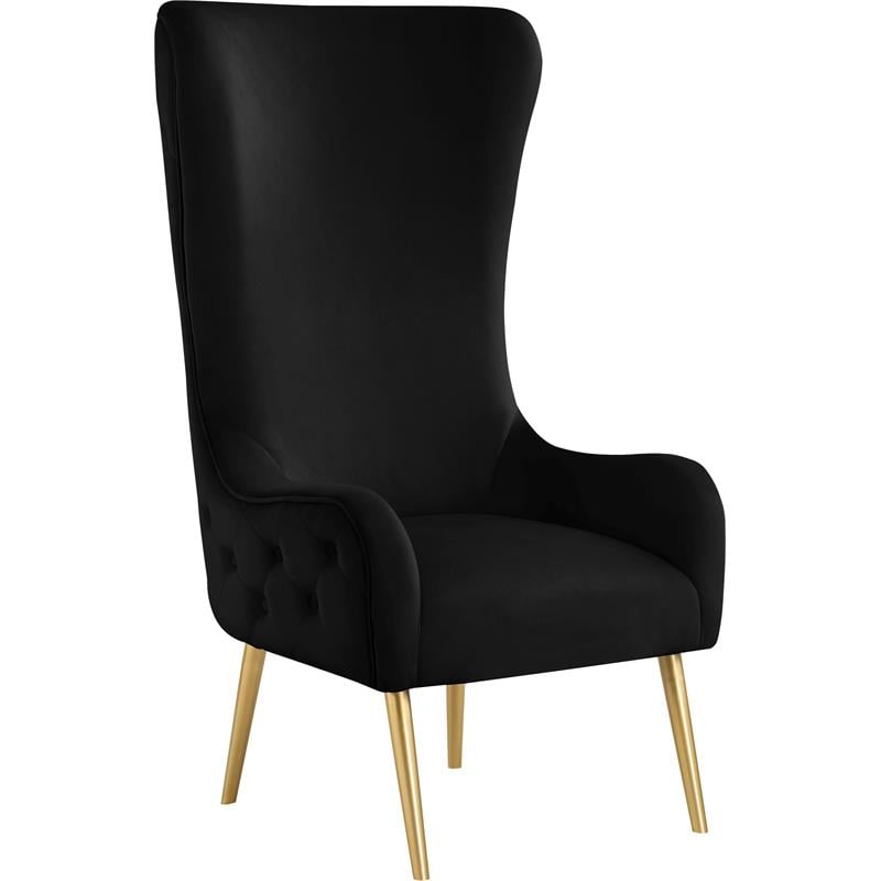 Maklaine Contemporary 51''H x 27''W x 33''D Black Velvet Accent Chair