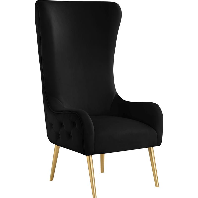Maklaine Contemporary 51''H x 27''W x 33''D Black Velvet Accent Chair