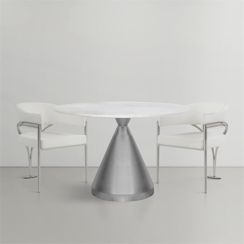 Maklaine Contemporary 30''H x 48''W x 48''D White Marble Dining Table