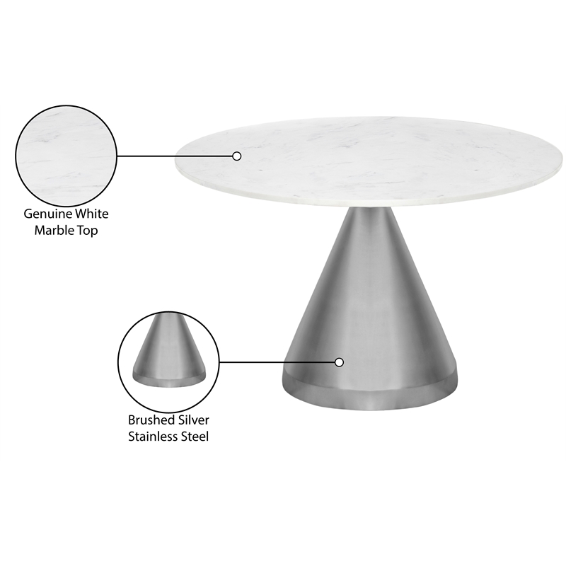 Maklaine Contemporary 30''H x 48''W x 48''D White Marble Dining Table