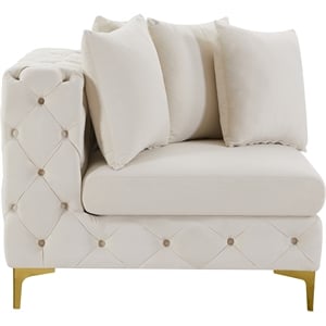 Maklaine Contemporary Velvet Corner Chair With 4 Pillows in Cream