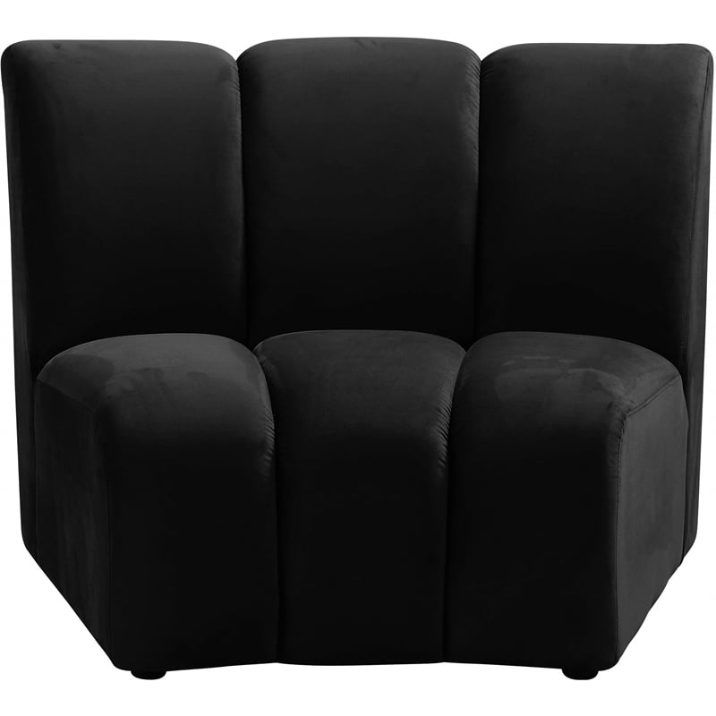 Maklaine Contemporary Velvet Modular Chair with Deep Channel Tufting in Black