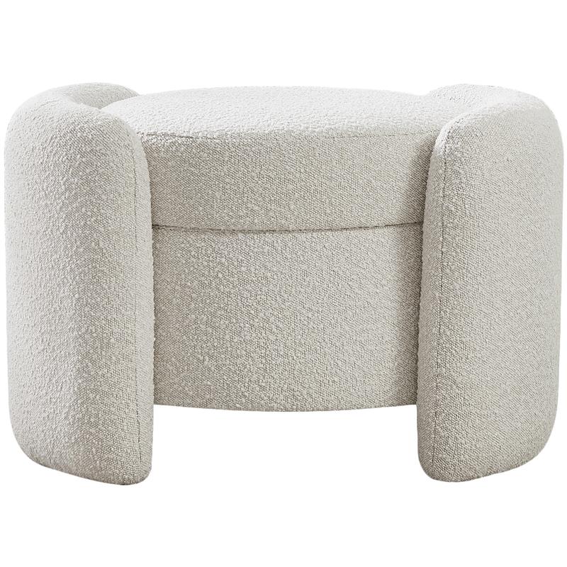 Maklaine Contemporary Boucle Fabric/Metal Ottoman in Rich Cream