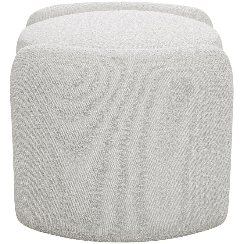 Maklaine Contemporary Boucle Fabric/Metal Ottoman in Rich Cream