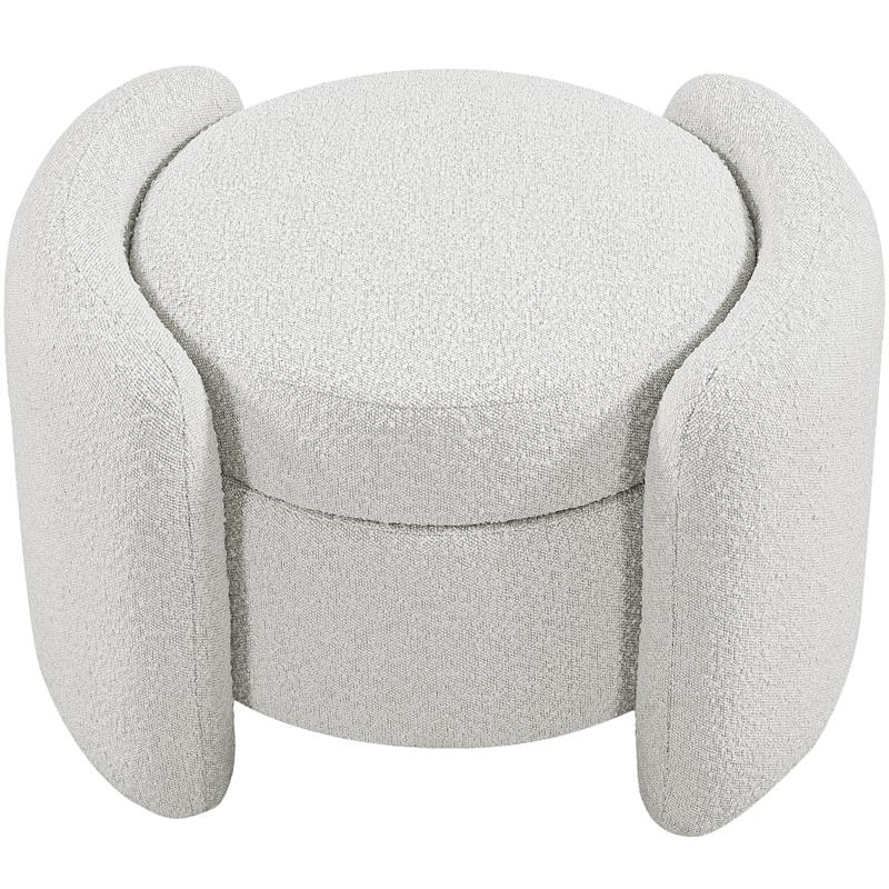 Maklaine Contemporary Boucle Fabric/Metal Ottoman in Rich Cream