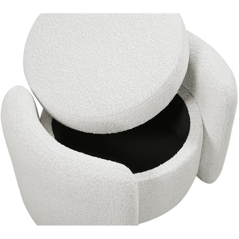 Maklaine Contemporary Boucle Fabric/Metal Ottoman in Rich Cream