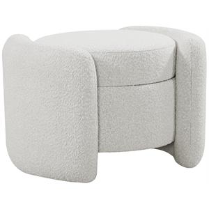 Maklaine Contemporary Boucle Fabric/Metal Ottoman in Rich Cream