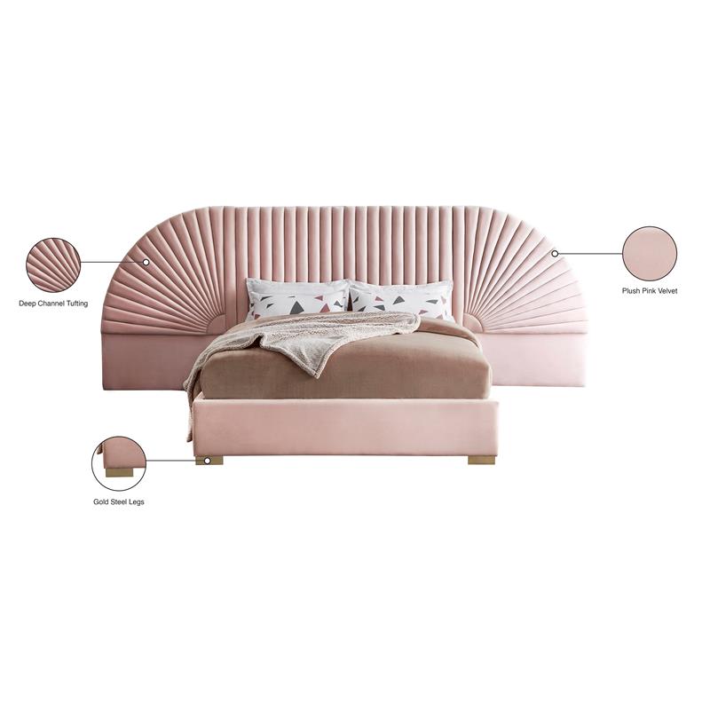 Maklaine Modern Fabric 55.5''H x 146''W x 86.5''D Pink Velvet Queen Bed