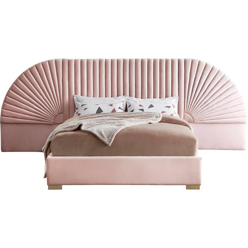 Maklaine Modern Fabric 55.5''H x 146''W x 86.5''D Pink Velvet Queen Bed