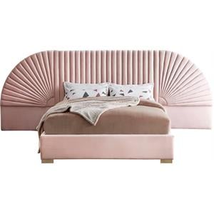 Maklaine Modern Fabric 55.5''H x 146''W x 86.5''D Pink Velvet Queen Bed