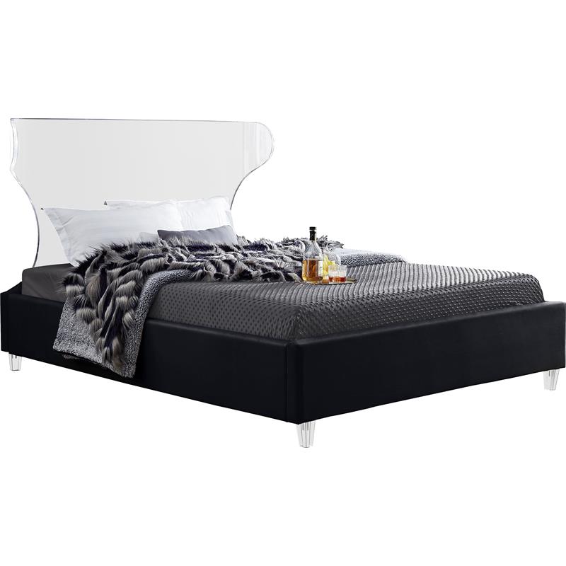 Maklaine Modern Fabric 50''H x 65.5''W x 86.5''D Black Velvet Queen Bed