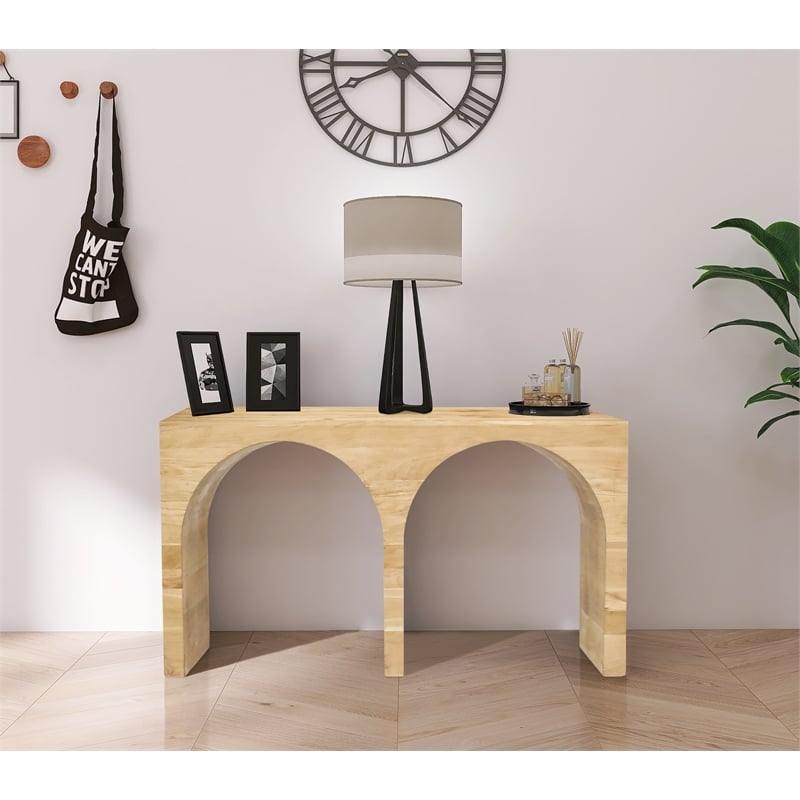 Maklaine Mid-Century Solid White Oak Wood Console Table in Natural Oak