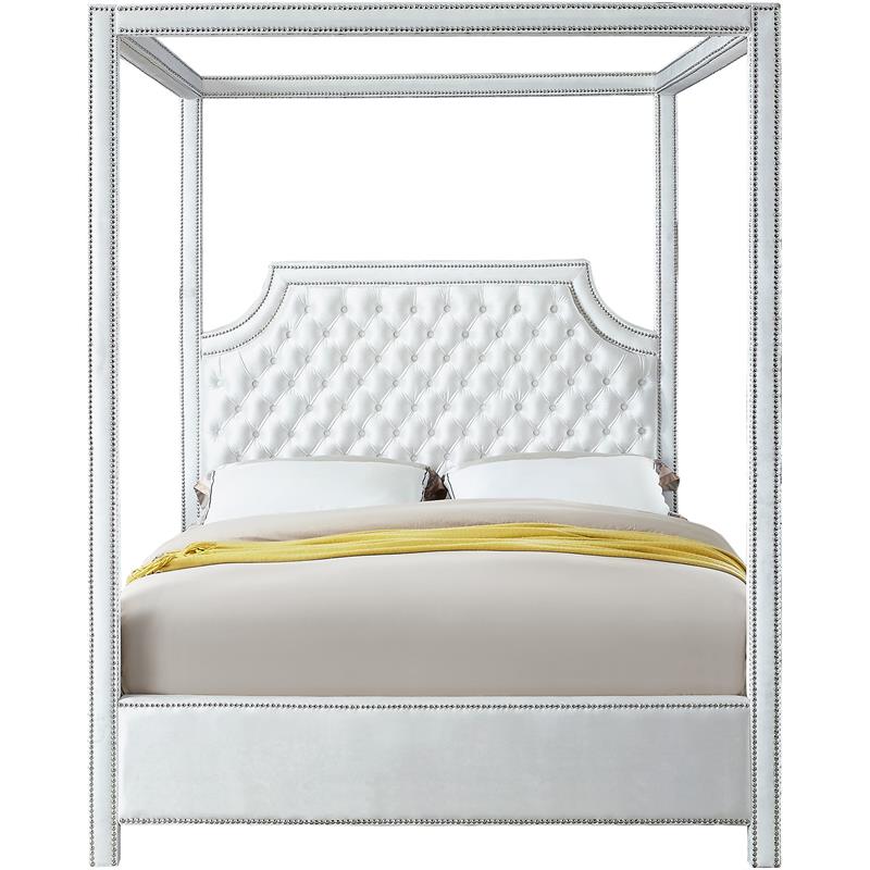 Maklaine Modern 78''H x 80.5''W x 86''D Tufted Velvet King Bed in White