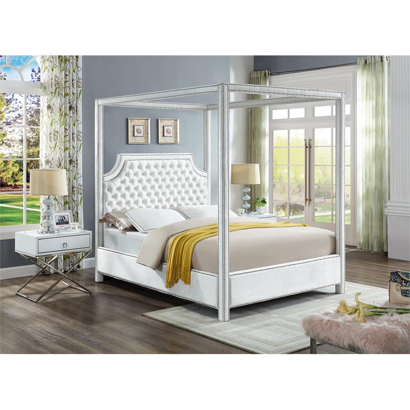 Maklaine Modern 78''H x 80.5''W x 86''D Tufted Velvet King Bed in White