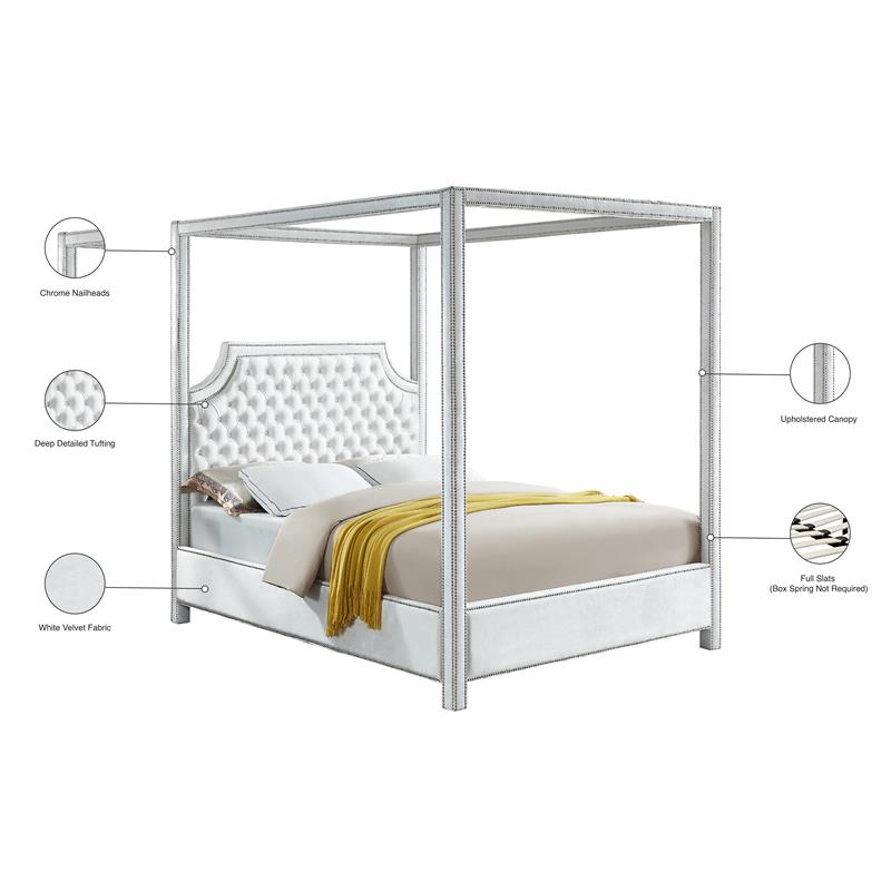 Maklaine Modern 78''H x 80.5''W x 86''D Tufted Velvet King Bed in White