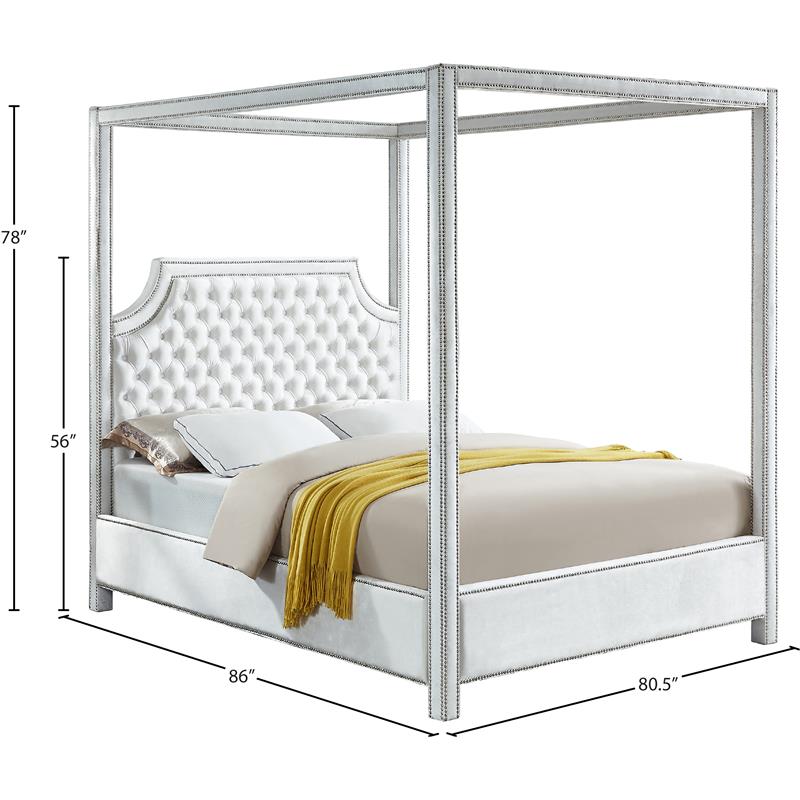 Maklaine Modern 78''H x 80.5''W x 86''D Tufted Velvet King Bed in White