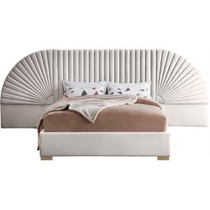 Maklaine Modern Fabric 55.5''H x 146''W x 86.5''D Cream Velvet Queen Bed