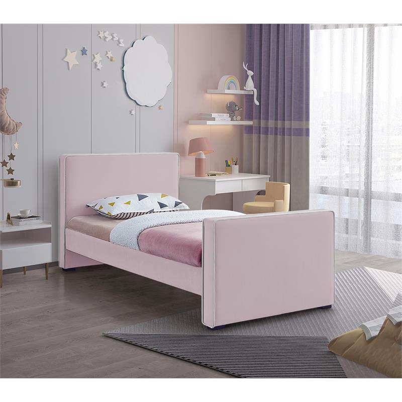 Maklaine Contemporary Fabric 39''H x 42''W x 82.5''D Pink Velvet Twin Bed
