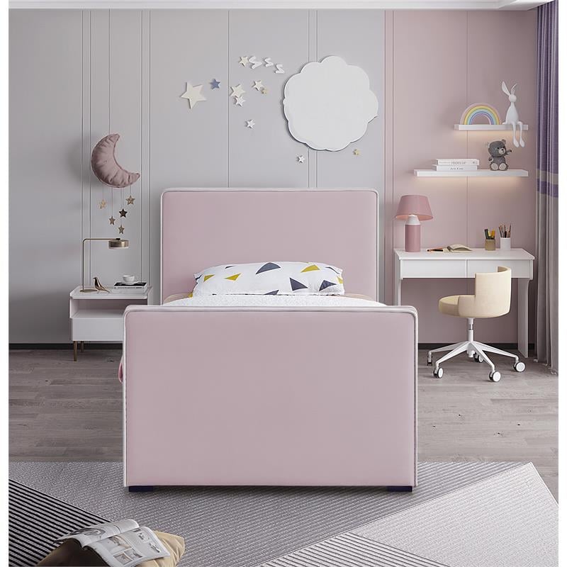 Maklaine Contemporary Fabric 39''H x 42''W x 82.5''D Pink Velvet Twin Bed