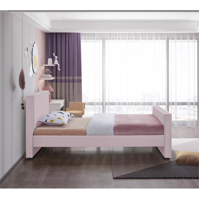 Maklaine Contemporary Fabric 39''H x 42''W x 82.5''D Pink Velvet Twin Bed