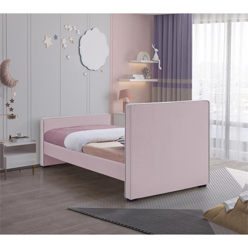 Maklaine Contemporary Fabric 39''H x 42''W x 82.5''D Pink Velvet Twin Bed