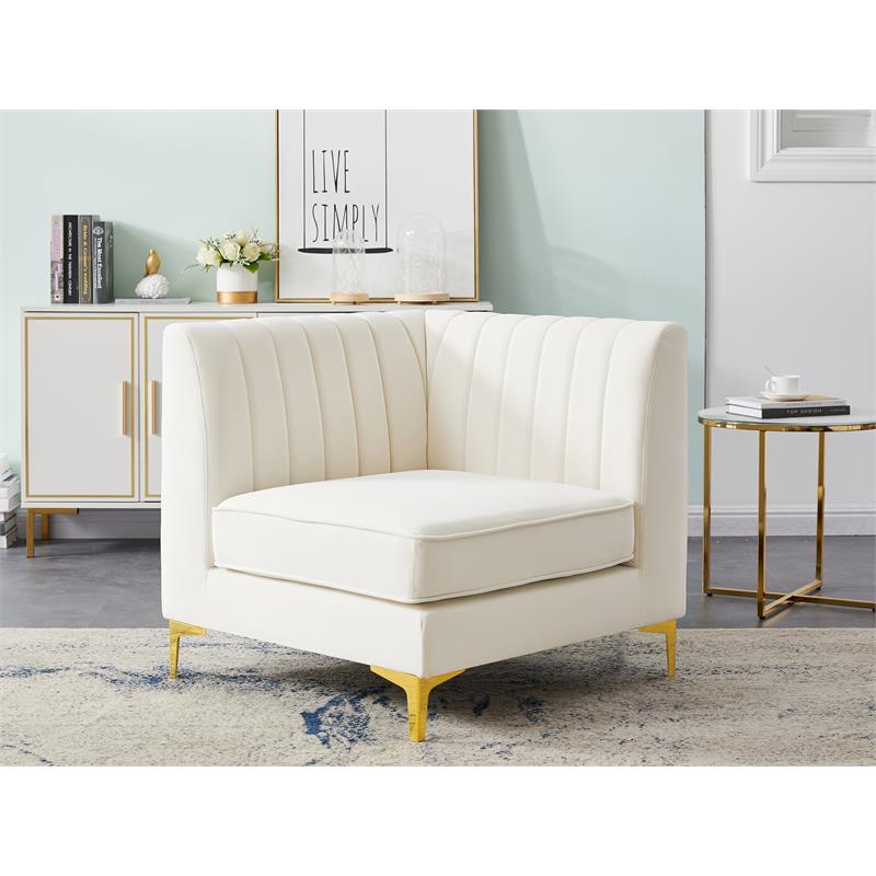 Maklaine Contemporary 31''H x 33.5''W x 33.5''D Cream Velvet Corner Chair