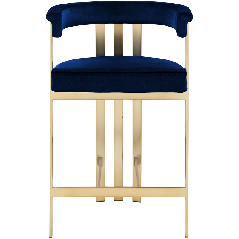 Maklaine Contemporary Navy Velvet Counter Stool - Set of 2
