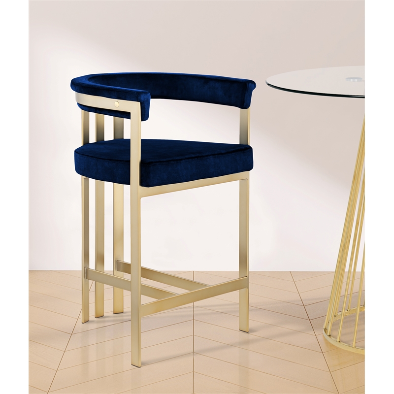 Maklaine Contemporary Navy Velvet Counter Stool - Set of 2