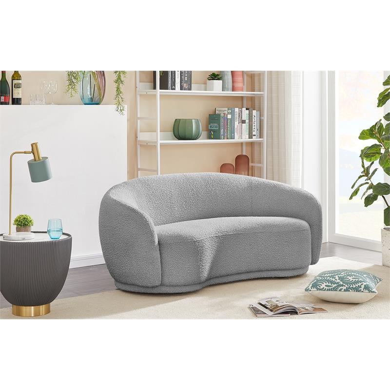 Maklaine Contemporary Boucle Fabric Loveseat With Rounded Back in Gray