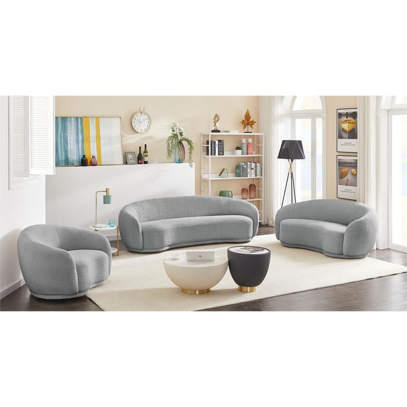 Maklaine Contemporary Boucle Fabric Loveseat With Rounded Back in Gray