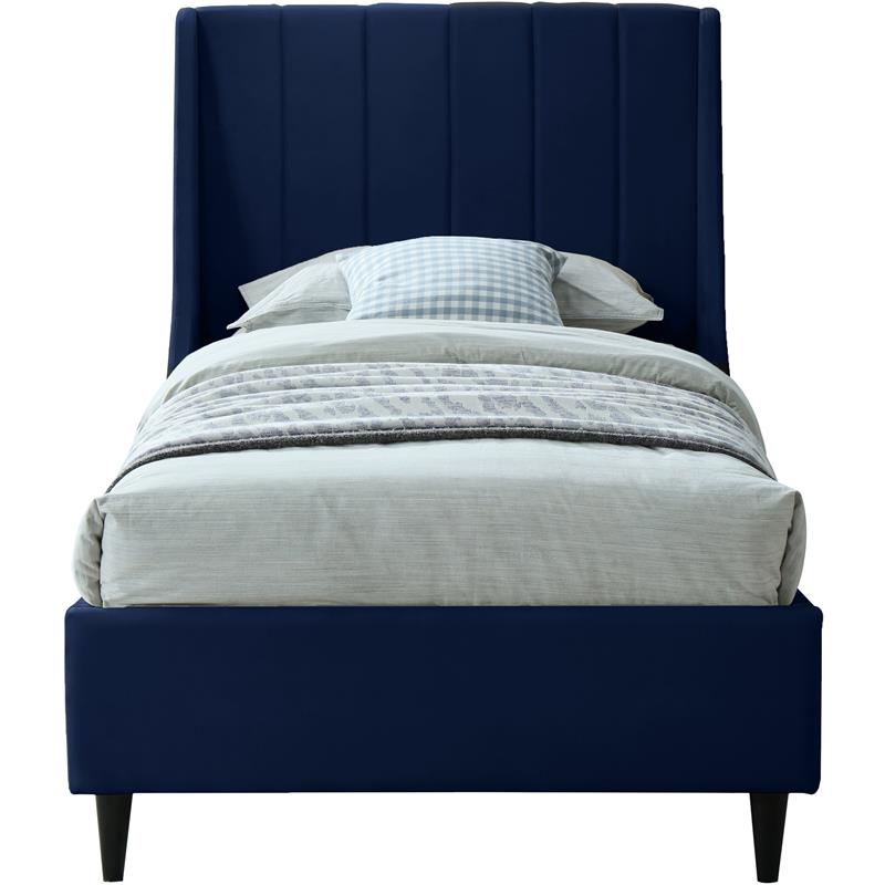 Maklaine Modern 48''H x 42.5''W x 81.1''D Navy Velvet Upholstered Twin Bed