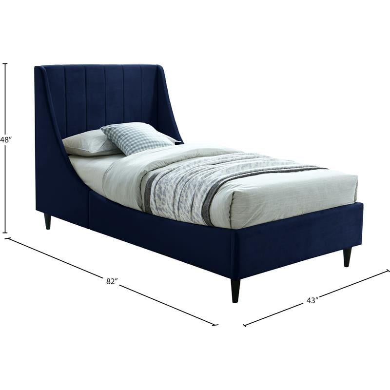Maklaine Modern 48''H x 42.5''W x 81.1''D Navy Velvet Upholstered Twin Bed