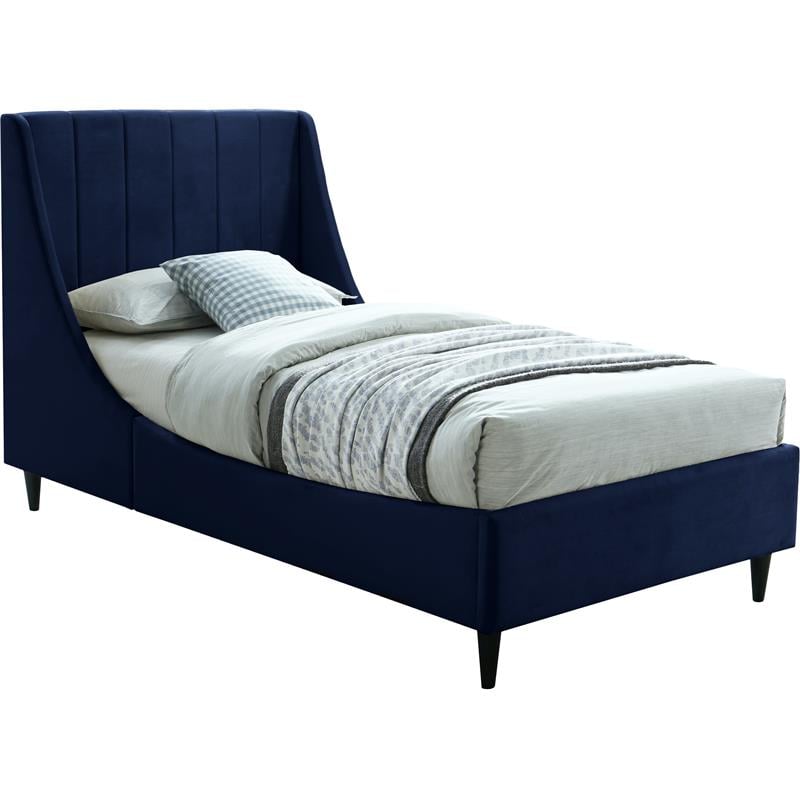 Maklaine Modern 48''H x 42.5''W x 81.1''D Navy Velvet Upholstered Twin Bed